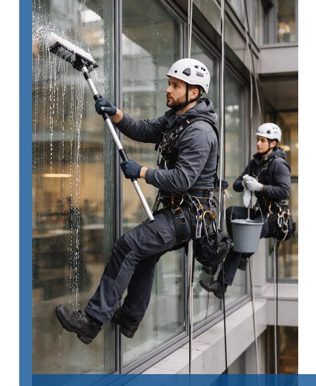 Профессиональная мойка витражей промышленными альпинистами в Фрязине