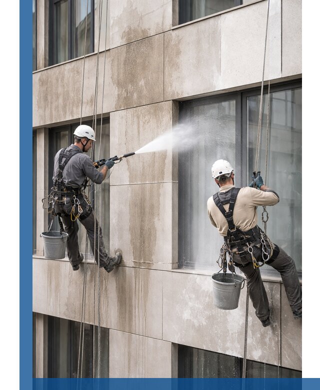 Послестроительная мойка фасада промышленным альпинизмом в Фрязине