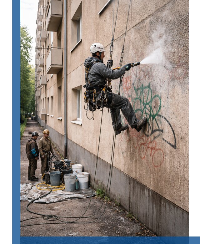 Удаление граффити с фасада в Фрязине без следов и повреждений