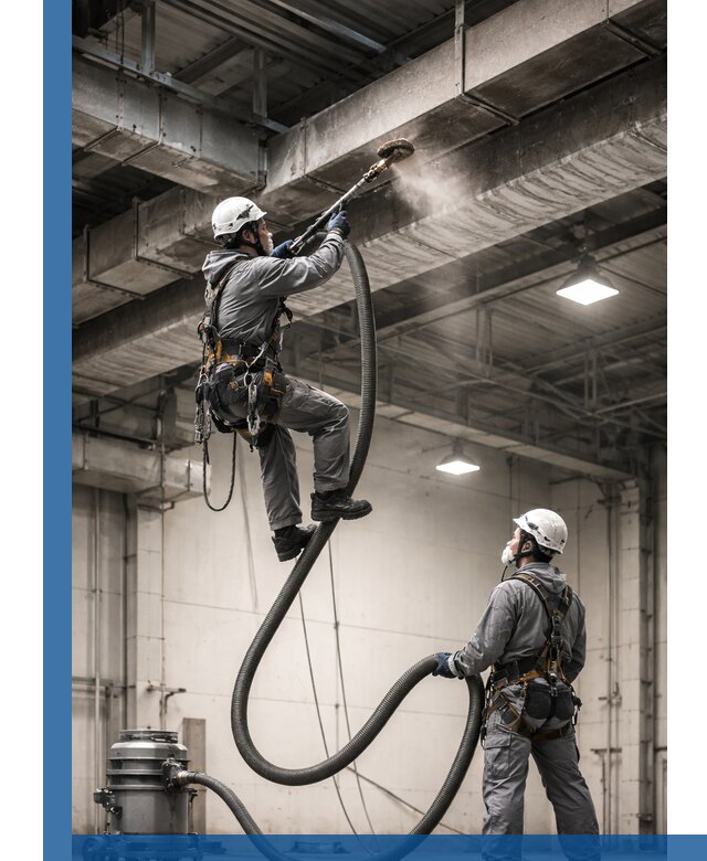 Обеспыливание потолочных конструкций в Фрязине промышленным альпинизмом