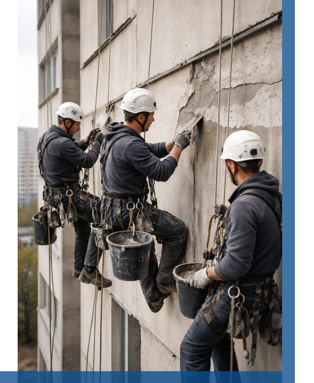 Ремонт бетонных элементов фасада в Фрязине от 2596 р. | ВЫСОТНИК-Фрз