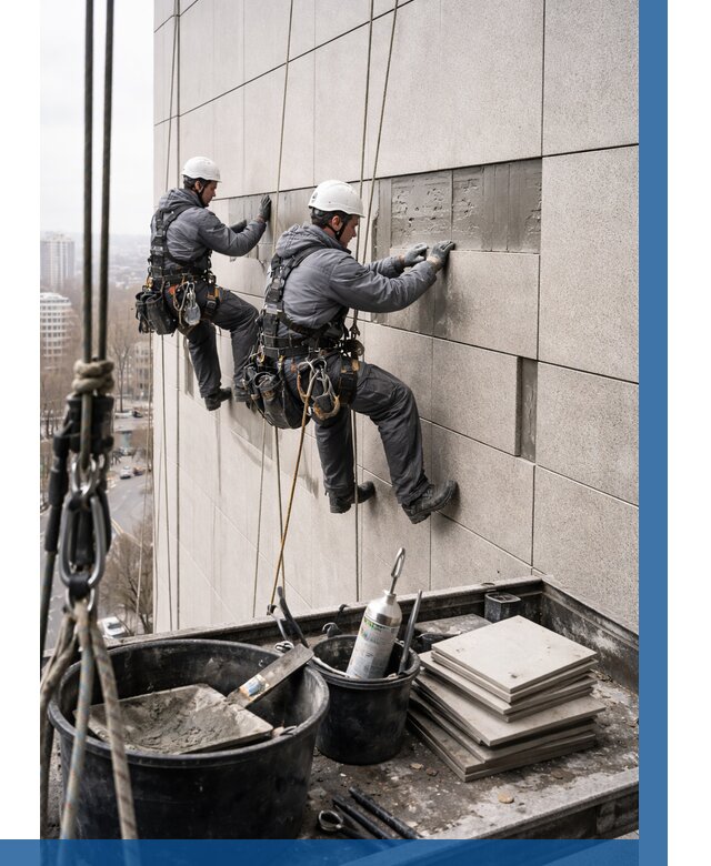 Ремонт фасада из керамогранита в Фрязине от 2596 р. | ВЫСОТНИК-Фрз