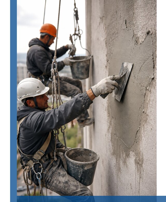 Штукатурка фасада на высоте в Фрязине профессиональные работы