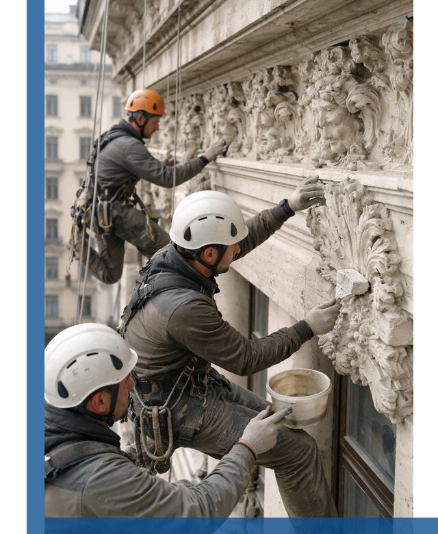 Реставрация фасадной лепнины с высотными работами в Фрязине