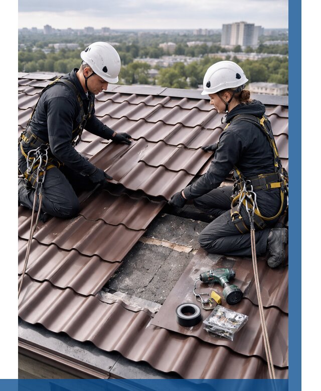 Ремонт металлочерепицы на крыше в Фрязине от 935 р. | ВЫСОТНИК-Фрз