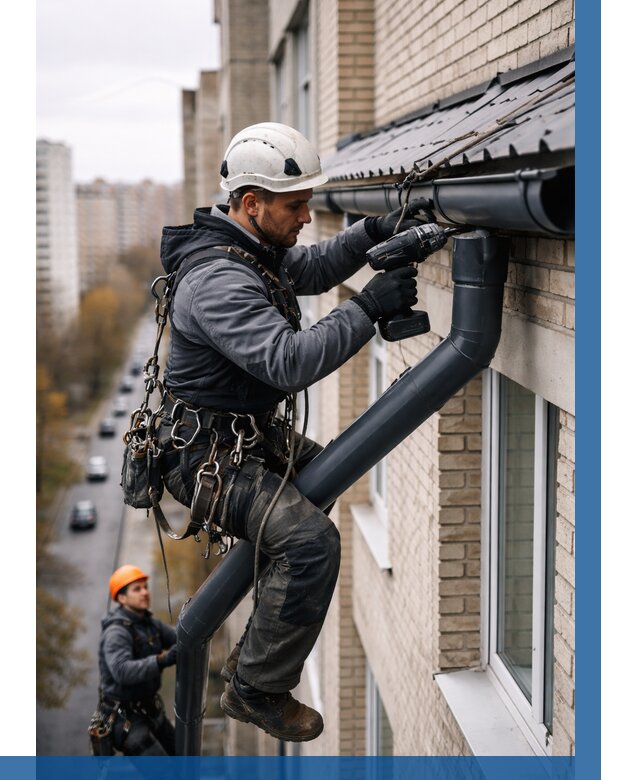 Монтаж водосточной системы на здании в Фрязине от 5193 р. | ВЫСОТНИК-Фрз