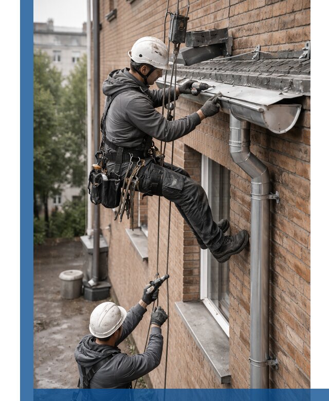 Монтаж водосточной системы на здании в Фрязине под ключ