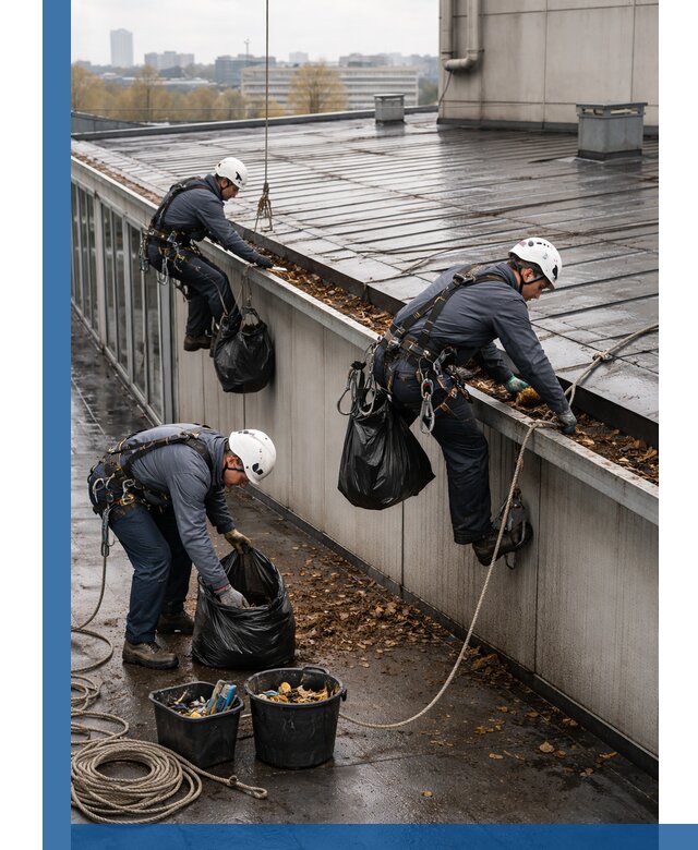 Очистка кровли по периметру в Фрязине силами промышленных альпинистов