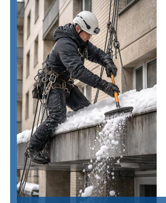 Очистка козырьков от снега в Фрязине круглогодично безопасно