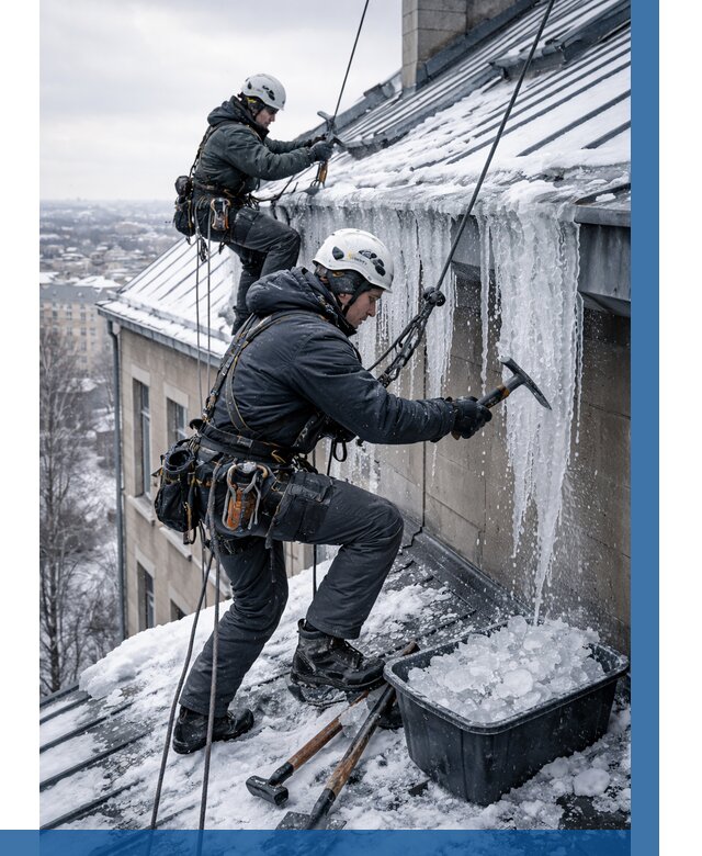 Удаление наледи с кровли в Фрязине от 5712 р. | ВЫСОТНИК-Фрз