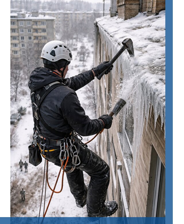 Сбивание сосулек с крыши в Фрязине по цене от 4673 р. | ВЫСОТНИК-Фрз