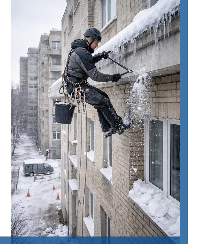 Удаление наледи с карнизов в Фрязине от 363 р. | ВЫСОТНИК-Фрз