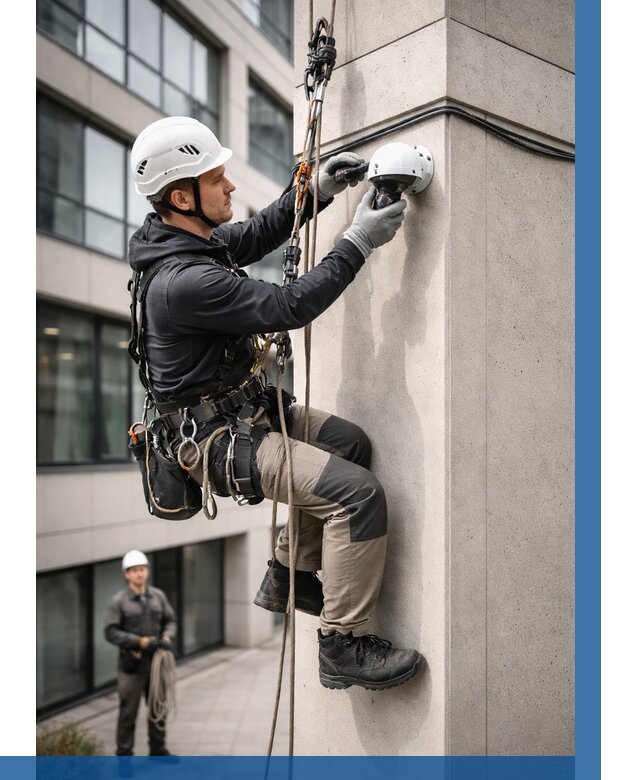 Монтаж камер видеонаблюдения на фасаде в Фрязине от 8827 р.-ВЫСОТНИК-Фрз