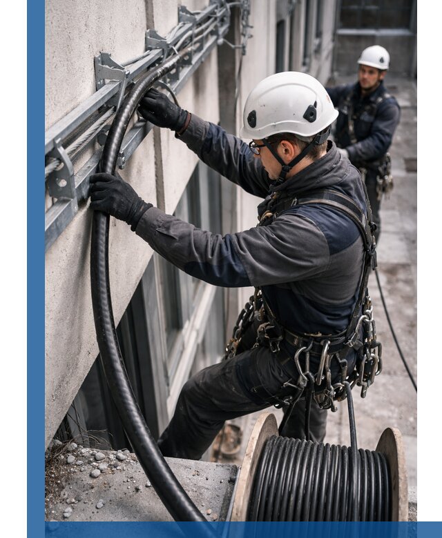 Протяжка кабеля питания на высоте в Фрязине с гарантией безопасности и качества