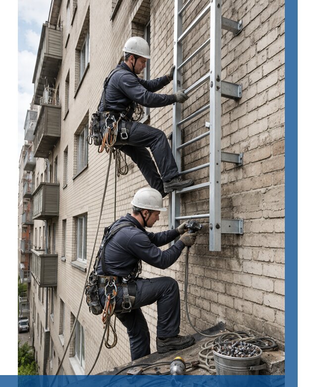 Монтаж пожарной лестницы в Фрязине от 25963 р заказать у ВЫСОТНИК-Фрз