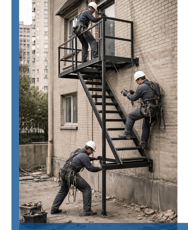 Монтаж пожарной лестницы в Фрязине, установка и крепление