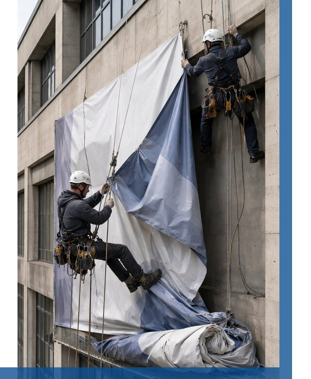 Демонтаж баннеров с фасада в Фрязине от 4673 р. | ВЫСОТНИК-Фрз