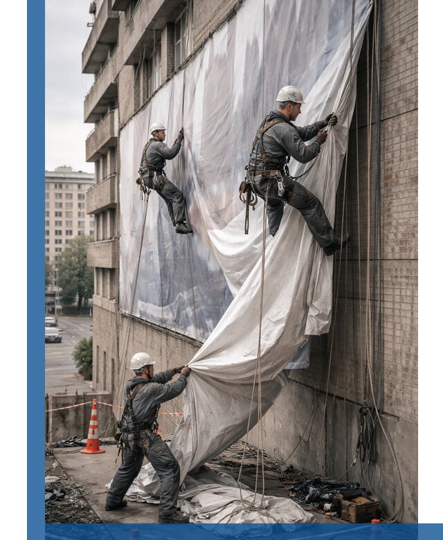 Демонтаж баннеров с фасада в Фрязине оперативно и безопасно