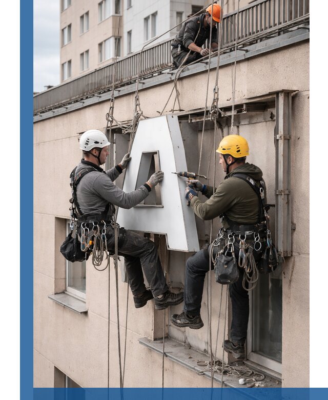 Ремонт и восстановление наружных вывесок на высоте в Фрязине