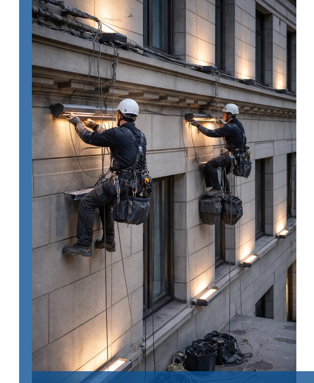 Монтаж архитектурной подсветки фасадов зданий в Фрязине