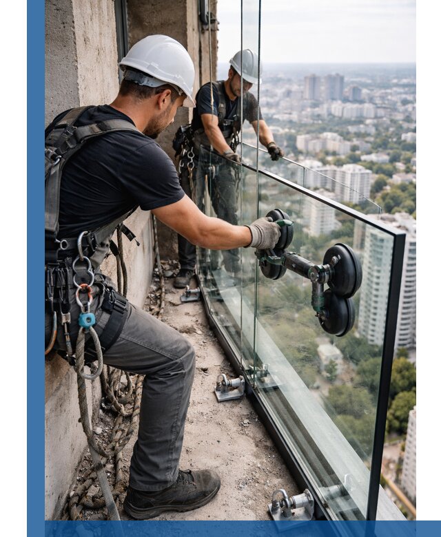 Монтаж стеклянных ограждений под ключ с гарантией в Фрязине