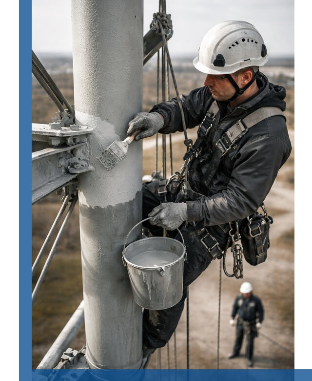 Покраска мачт связи в Фрязине промышленными альпинистами