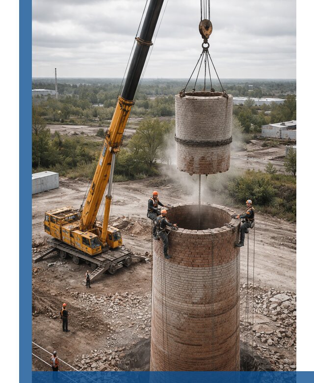 Демонтаж дымовой трубы в Фрязине с гарантиями безопасности