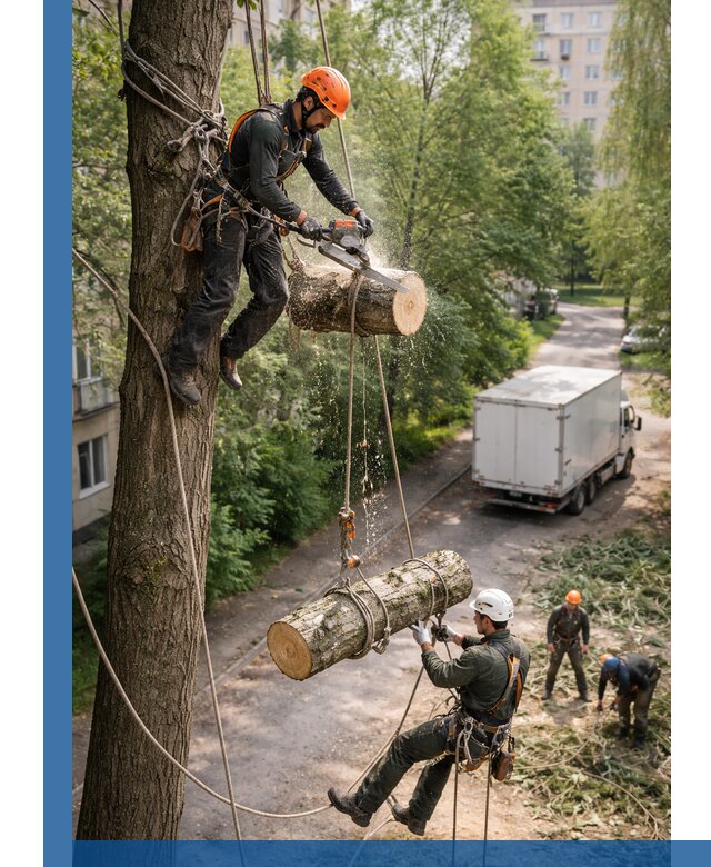 Спил деревьев альпинистами в Фрязине, безопасно и без повреждений
