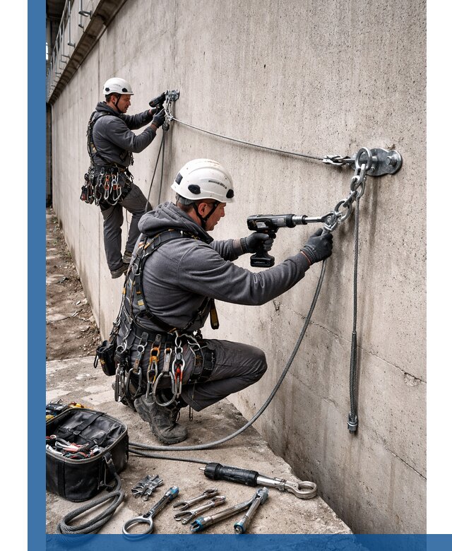 Монтаж анкерных линий высотной безопасности в Фрязине